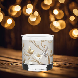 Vaso De Whiskey Colibrí Blanco Floral Minimalista