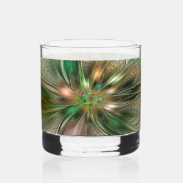 Vaso De Whiskey Colorida Fantasía Moderna Resumen Flor Fractal