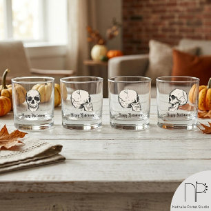 Vaso de Whiskey con Cráneo de Mamá y Papá Goth