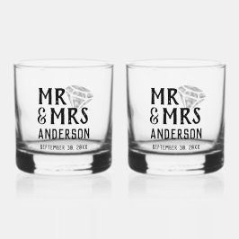 Vaso De Whiskey Conjunto de vidrio Rocks Personalizado Mr & Mrs