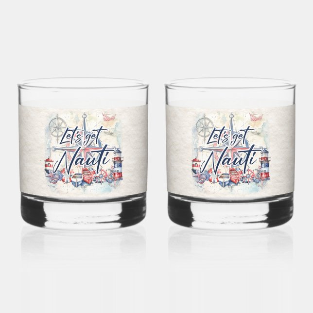 Vaso De Whiskey Consigamos a Nauti Fiesta náutico costero (Anverso)