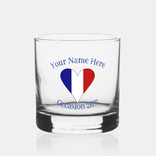 Vaso De Whiskey Corazón de bandera francesa personalizado (Anverso)
