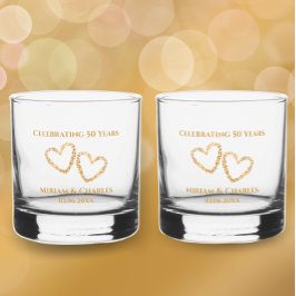 Vaso De Whiskey Corazón del 50 aniversario de oro Boda personaliza