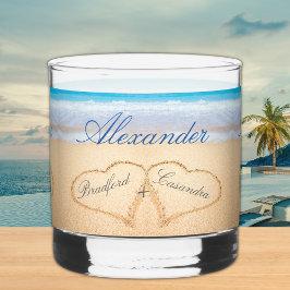 Vaso De Whiskey Corazones de casamiento de playa personalizados en