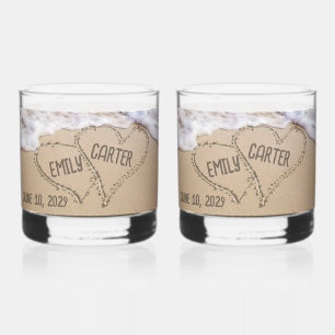 Vaso De Whiskey Corazones de playa boda con nombres