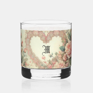 Vaso De Whiskey Corazones florales boho de acuarela pastel vintage