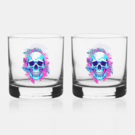 Vaso De Whiskey Cráneo Floral al Estilo Vaporwave
