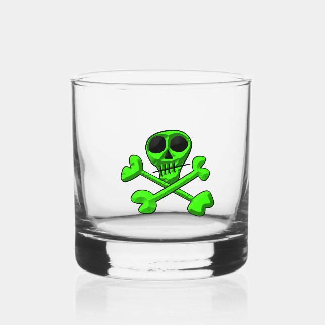 Vaso De Whiskey cráneo verde neón (Anverso)