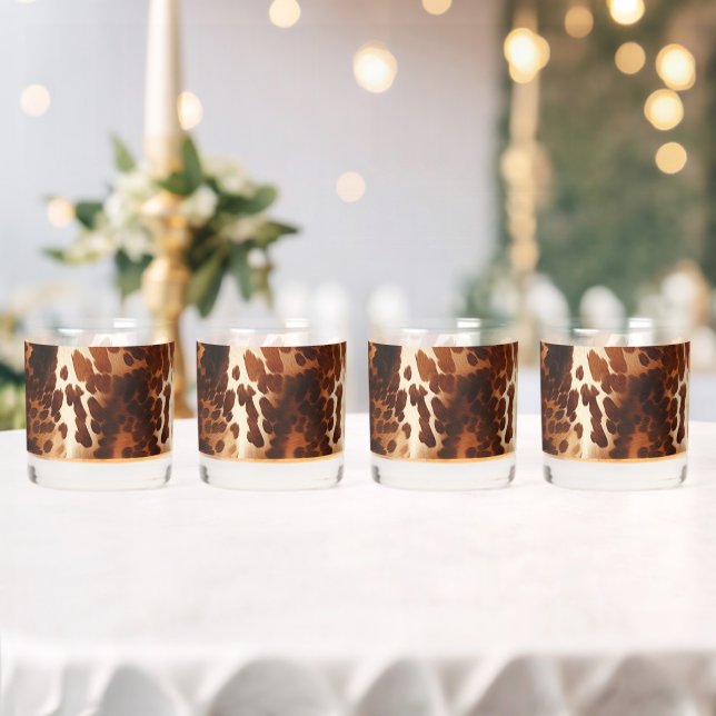 Vaso De Whiskey Crema marrón negro Piel de vaca suroeste (Insitu (Boda))