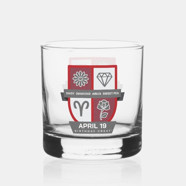 Vaso De Whiskey Crest de cumpleaños de Aries™ para 1-19 de abril (Anverso)