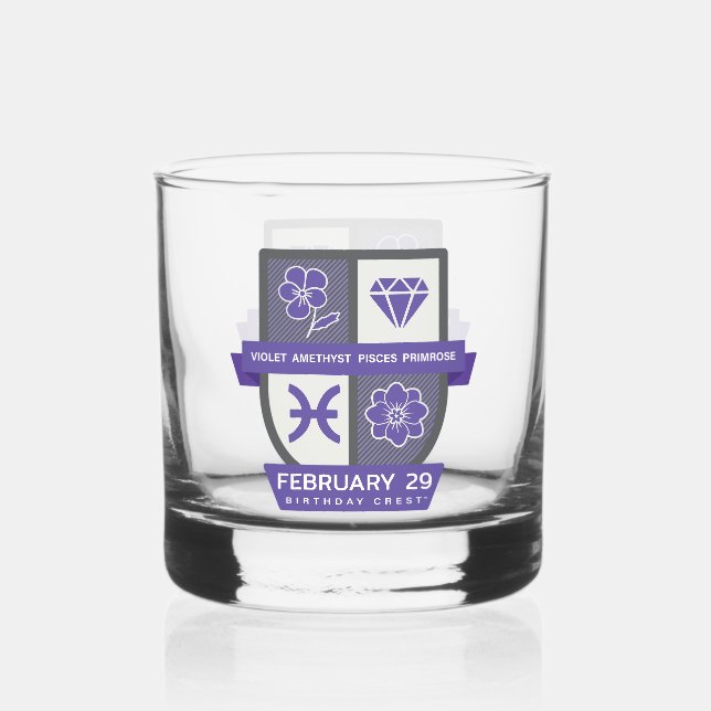 Vaso De Whiskey Crest de cumpleaños de Piscis™ para 19-29 de febre (Anverso)