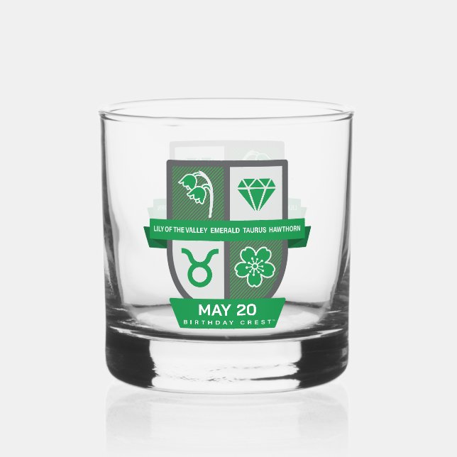 Vaso De Whiskey Crest de cumpleaños de Tauro™ para 1-20 de mayo (Anverso)