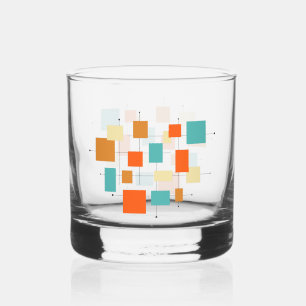 Vaso De Whiskey Cuadrados de Crema Turquesa naranja a mediados del