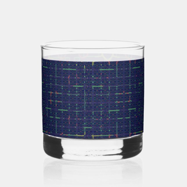 Vaso De Whiskey Cuadrados geométricos azules (Anverso)