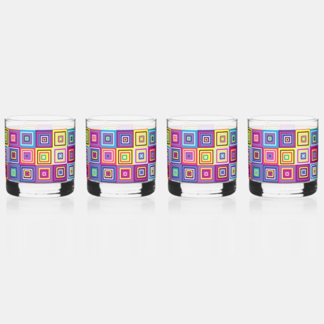 Vaso De Whiskey Cuadrados geométricos coloridos (Anverso)