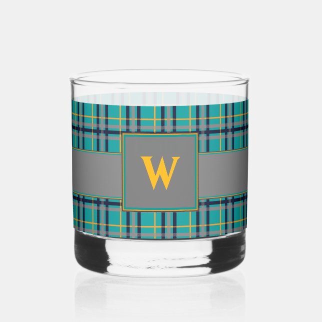 Vaso De Whiskey Cuadros azules y naranjas (Anverso)