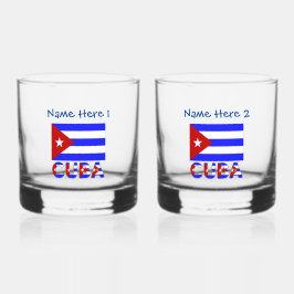 Vaso De Whiskey Cuba y Bandera Cubana Azul Claro Personalizado 