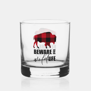 Vaso De Whiskey Cuidado con la placa de búfalo salvaje ID669