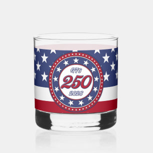 Vaso De Whiskey Cumpleaños 250 de América con bandera de EE. UU.
