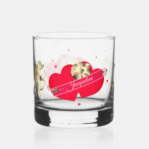 Vaso De Whiskey Cúpido y corazones de San Valentín 
