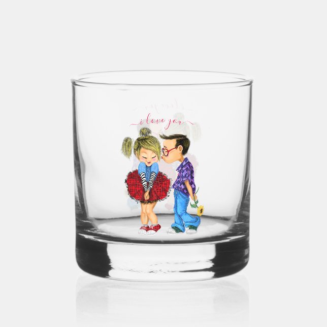 Vaso De Whiskey Cute Romántico Pareja Amor Personalizable texto (Reverso )