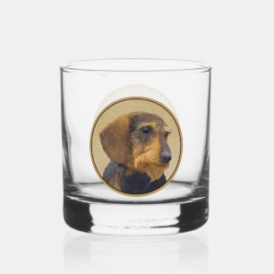 Vaso De Whiskey Dachshund (Cabezal alambrada) Pintura original de 