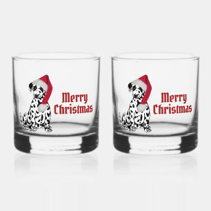 Vaso De Whiskey Dalmatia Perro Rojo Agitando el Cabo Feliz Navidad