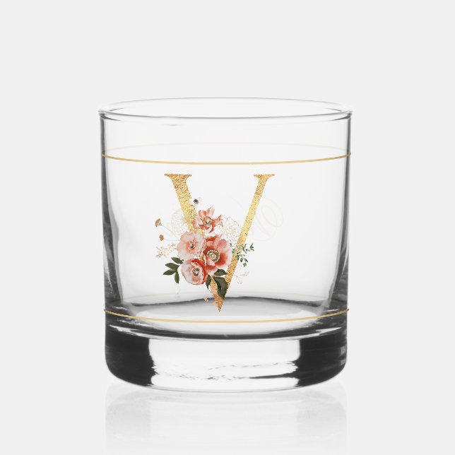 Vaso De Whiskey Decoración de la amapola clásica V inicial (Anverso)