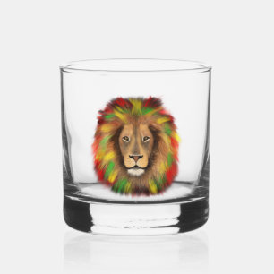 Vaso De Whiskey Dibujo de cabeza de león Rasta rojo amarillo verde