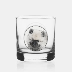 Vaso De Whiskey Dibujo de cachorros de Keeshond - Arte de perros o