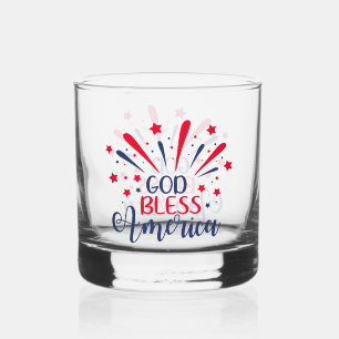 Vaso De Whiskey Dios Bendiga a América Celebración de Fuegos Artif