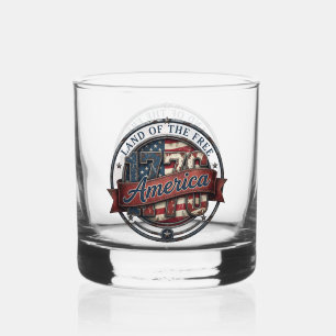 Vaso De Whiskey Diseño de emblema patriótico americano Tierra de L