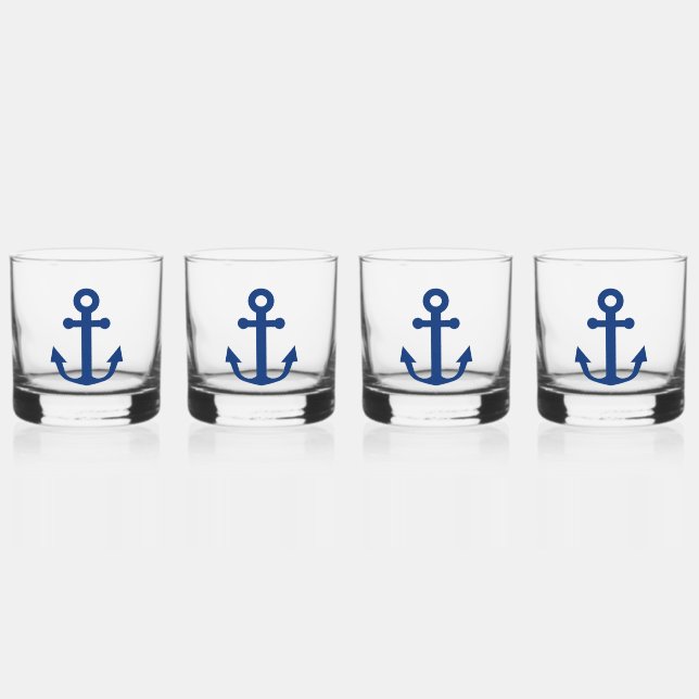 Vaso De Whiskey Diseño naumático de anclaje azul (Anverso)