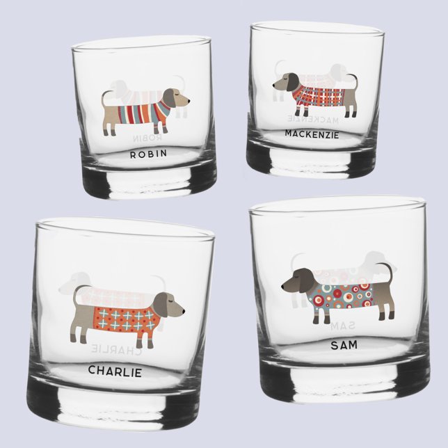 Vaso De Whiskey Divertido Dachshund Wiener Sausage Dog Nombre pers (Fun Dachshund Wiener Sausage Dog personalized name glasses)