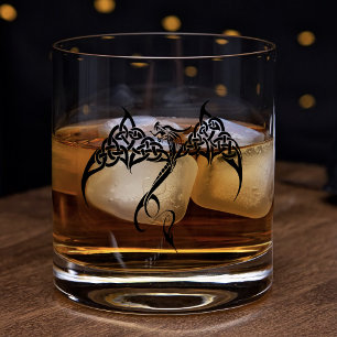 Vaso De Whiskey Dragón Tribal Celta Entrelazado Negro Blanco Fanta