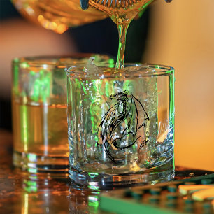 Vaso De Whiskey Dragón Tribal Negro Arte de Línea Fantasía Tatuaje