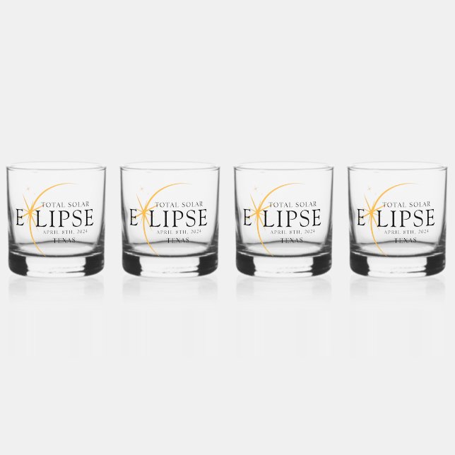 Vaso De Whiskey Eclipse solar total de 2024 Texas Black & Gold mod (Anverso)
