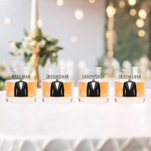 Vaso De Whiskey El nombre del equipo de Groom Boda de Tuxedo Negro