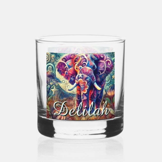 Vaso De Whiskey Elefantes extravagantes estrellas nocturnas Luna P (Anverso)
