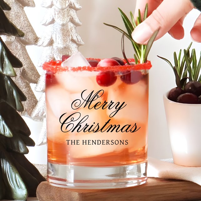 Vaso De Whiskey Elegant Script Custom Text Christmas Cocktail (Elegant Script Custom Text Christmas Cocktail Whiskey Glass
)