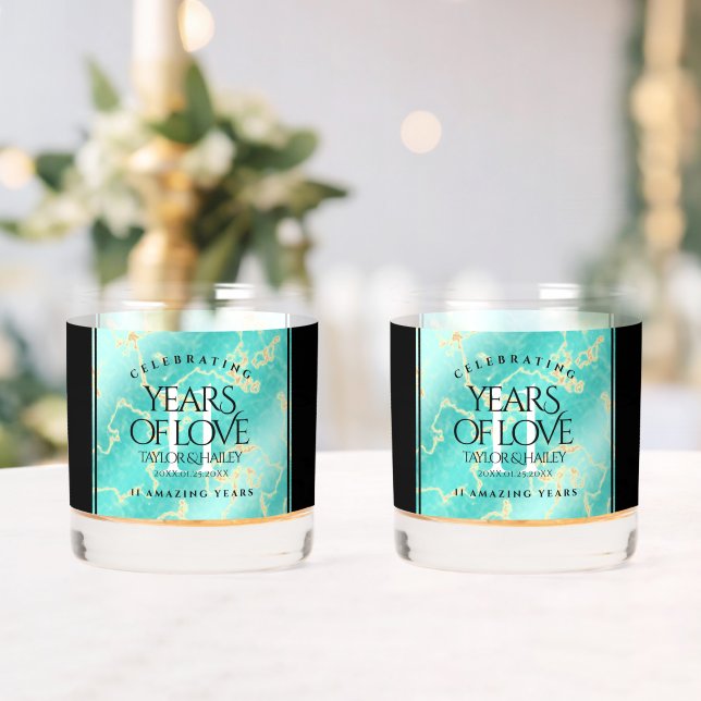 Vaso De Whiskey Elegante 11º Aniversario Boda Turquesa (Insitu (Boda))