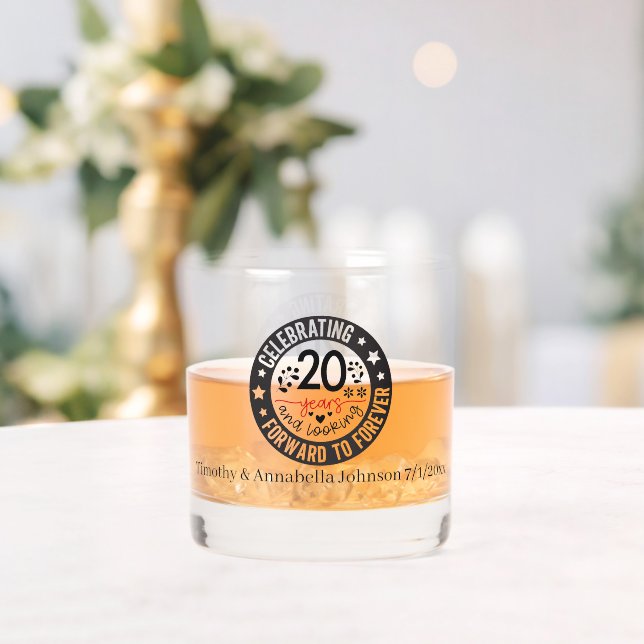 Vaso De Whiskey Elegante 20 años Aniversario añadir nombres fecha (Insitu (Boda))