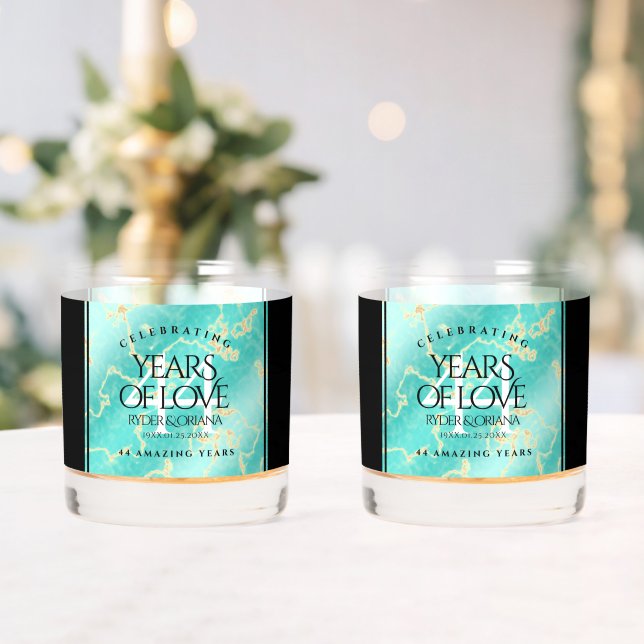 Vaso De Whiskey Elegante 44° Aniversario Boda Turquesa (Insitu (Boda))