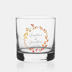 Vaso De Whiskey Elegante acuarela otoño deja matrimonio personaliz