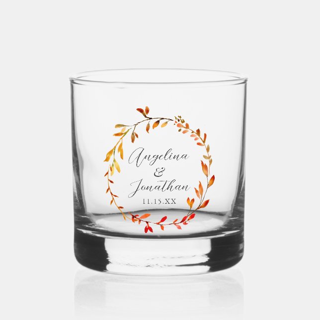 Vaso De Whiskey Elegante acuarela otoño deja matrimonio personaliz (Anverso)