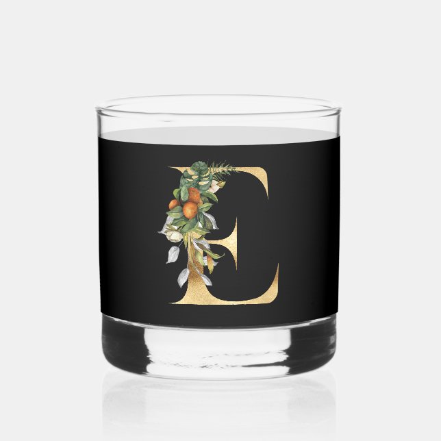 Vaso De Whiskey Elegante decoración dorada inicial E (Anverso)
