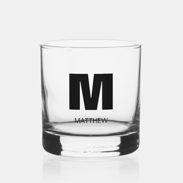 Vaso De Whiskey Elegante Monograma Moderno Nombre Groomsmen Negro (Anverso)