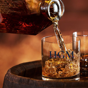 Vaso De Whiskey Elegante Navy Burgundy Gold Logotipo de Monograma