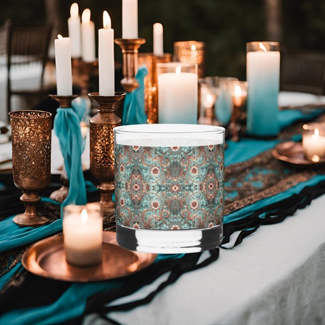 Vaso De Whiskey Elegante Patrón Floral Turquesa De Cobre (Subido por el creador)