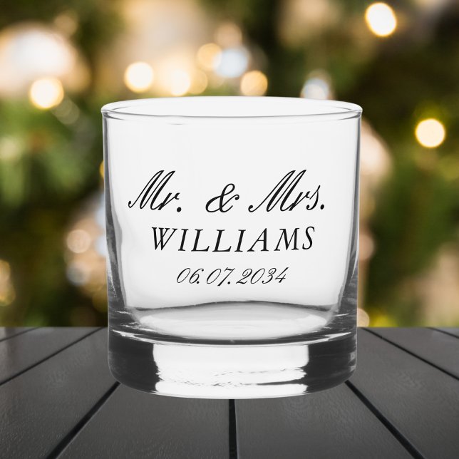 Vaso De Whiskey Elegante Personalizado Sr. y Sra. Boda Fecha (Elegant Personalized Mr & Mrs Wedding Date Whiskey Glass
)